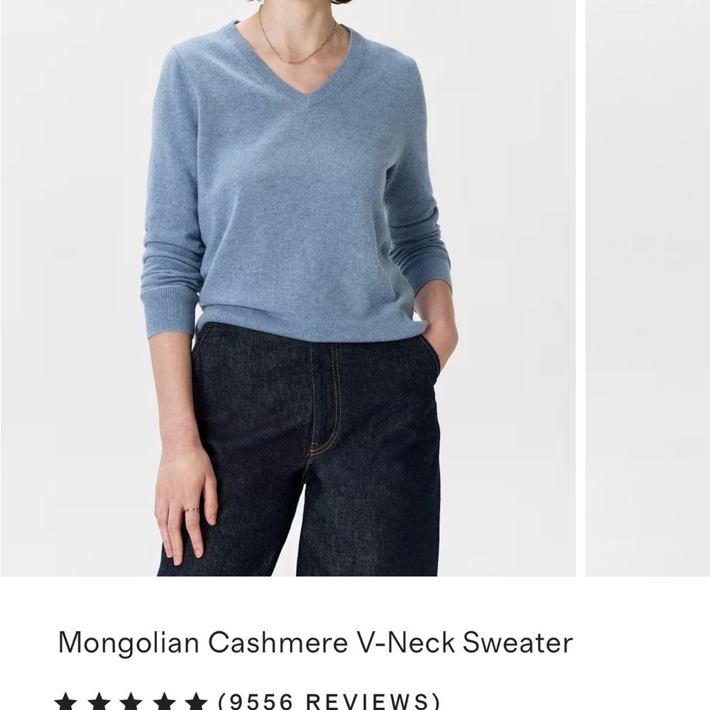 Quince V-Neck Cashmere Sweater - Light Blue